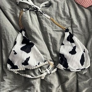 cow print bikini top with gold chain